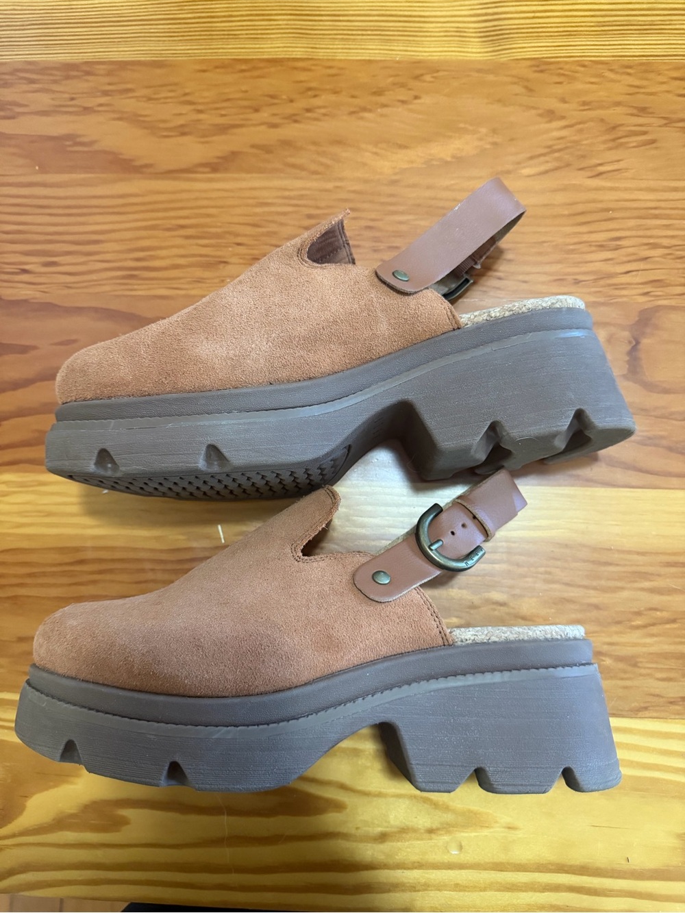 Women's Brown Suede Platform Slingback Clogs
